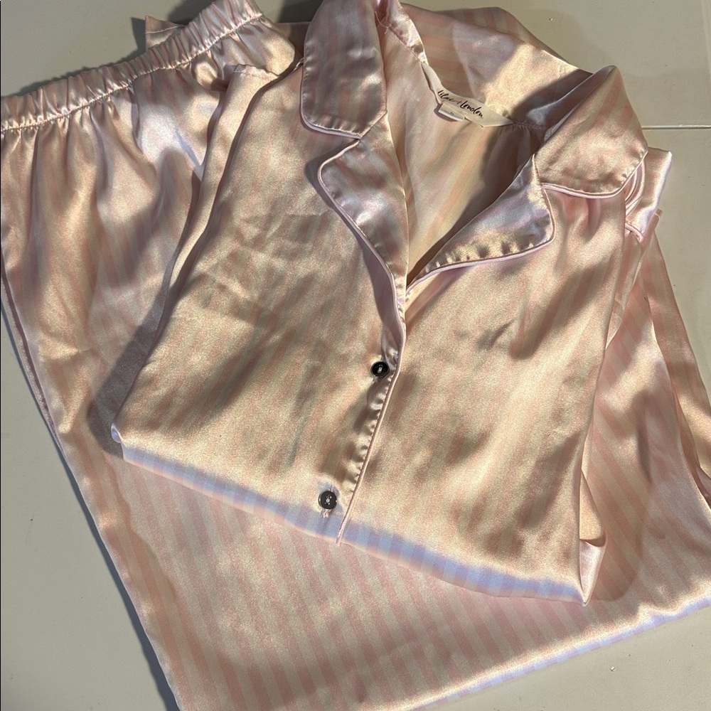 Silky Pink and white Pajama Set